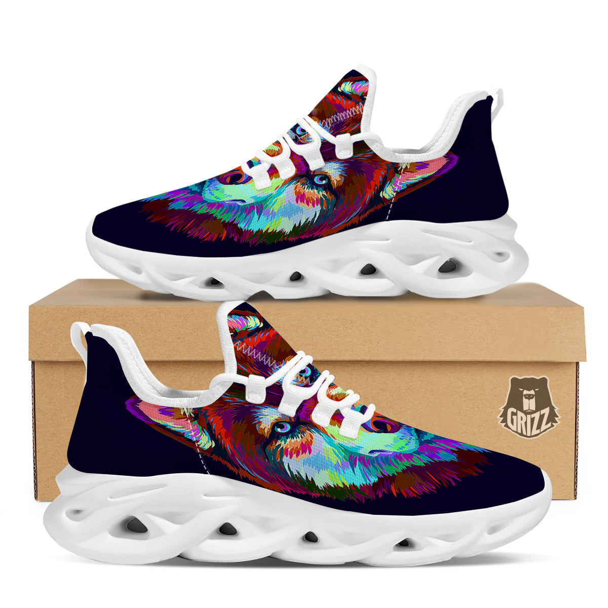 Siberian Husky Colorful Print White Running Shoes-grizzshop
