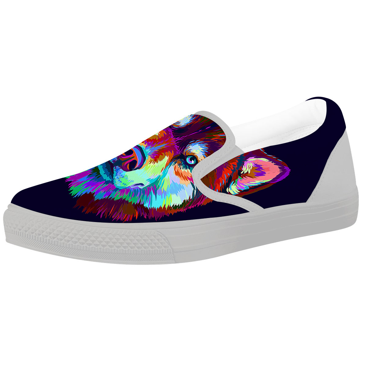 Siberian Husky Colorful Print White Slip On Shoes-grizzshop