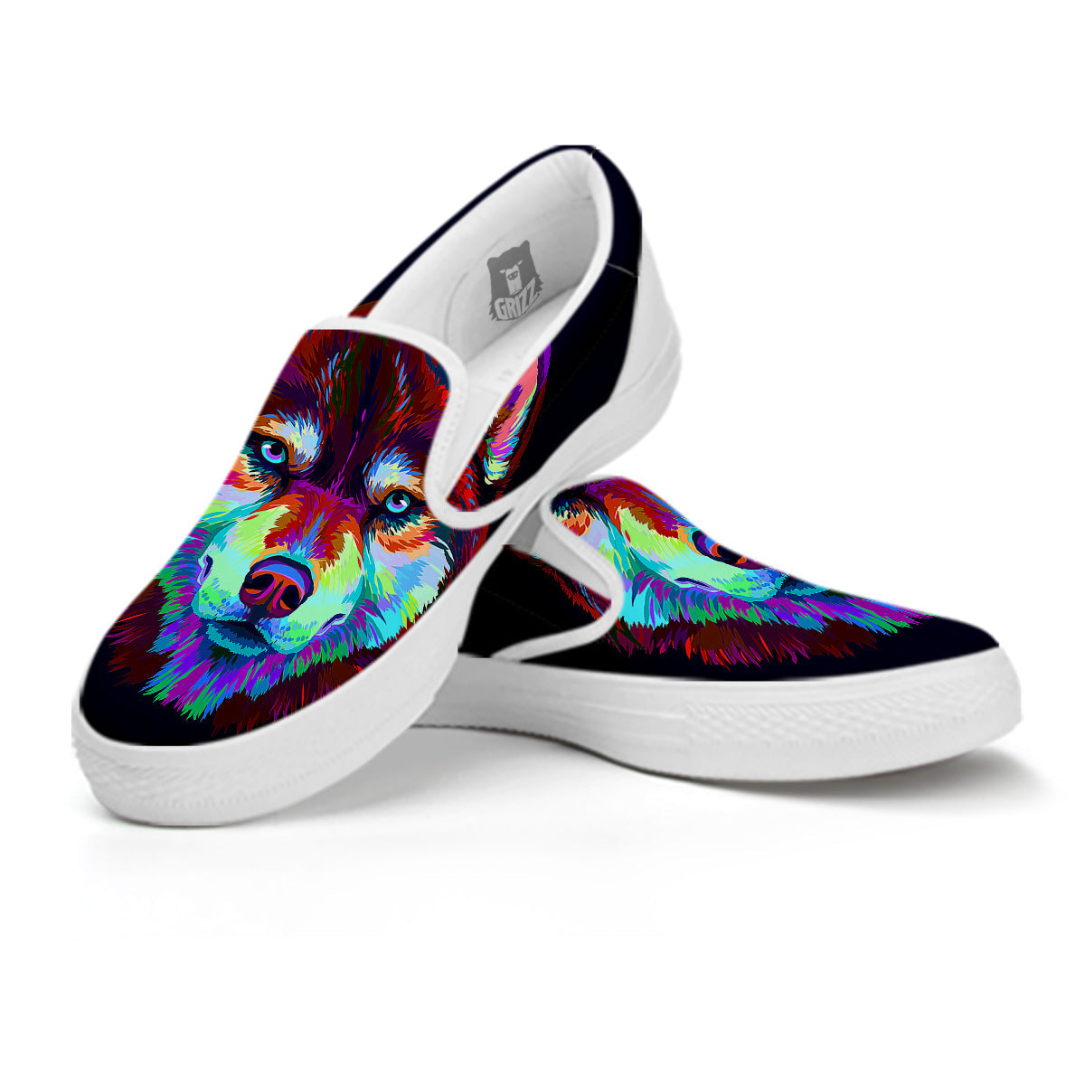 Siberian Husky Colorful Print White Slip On Shoes-grizzshop
