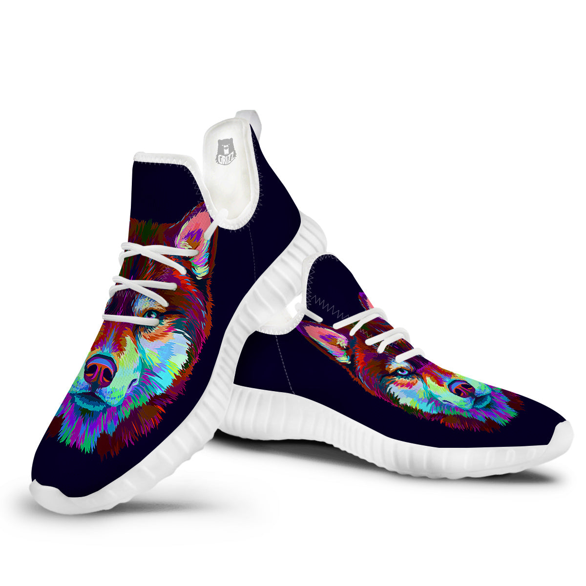 Siberian Husky Colorful Print White Walking Shoes-grizzshop