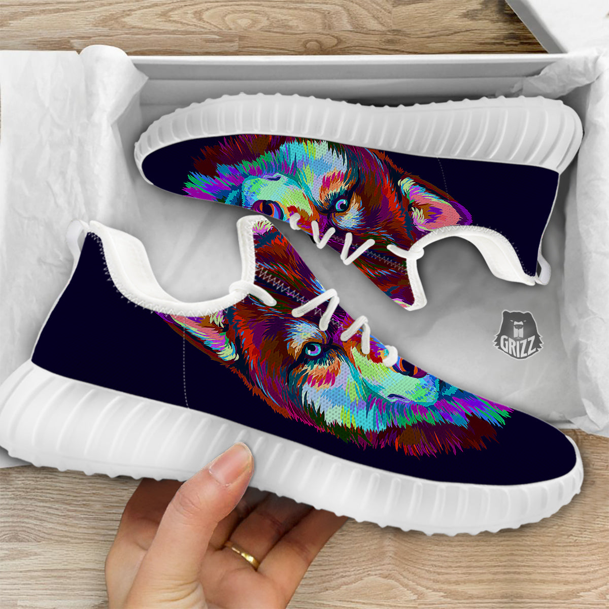 Siberian Husky Colorful Print White Walking Shoes-grizzshop
