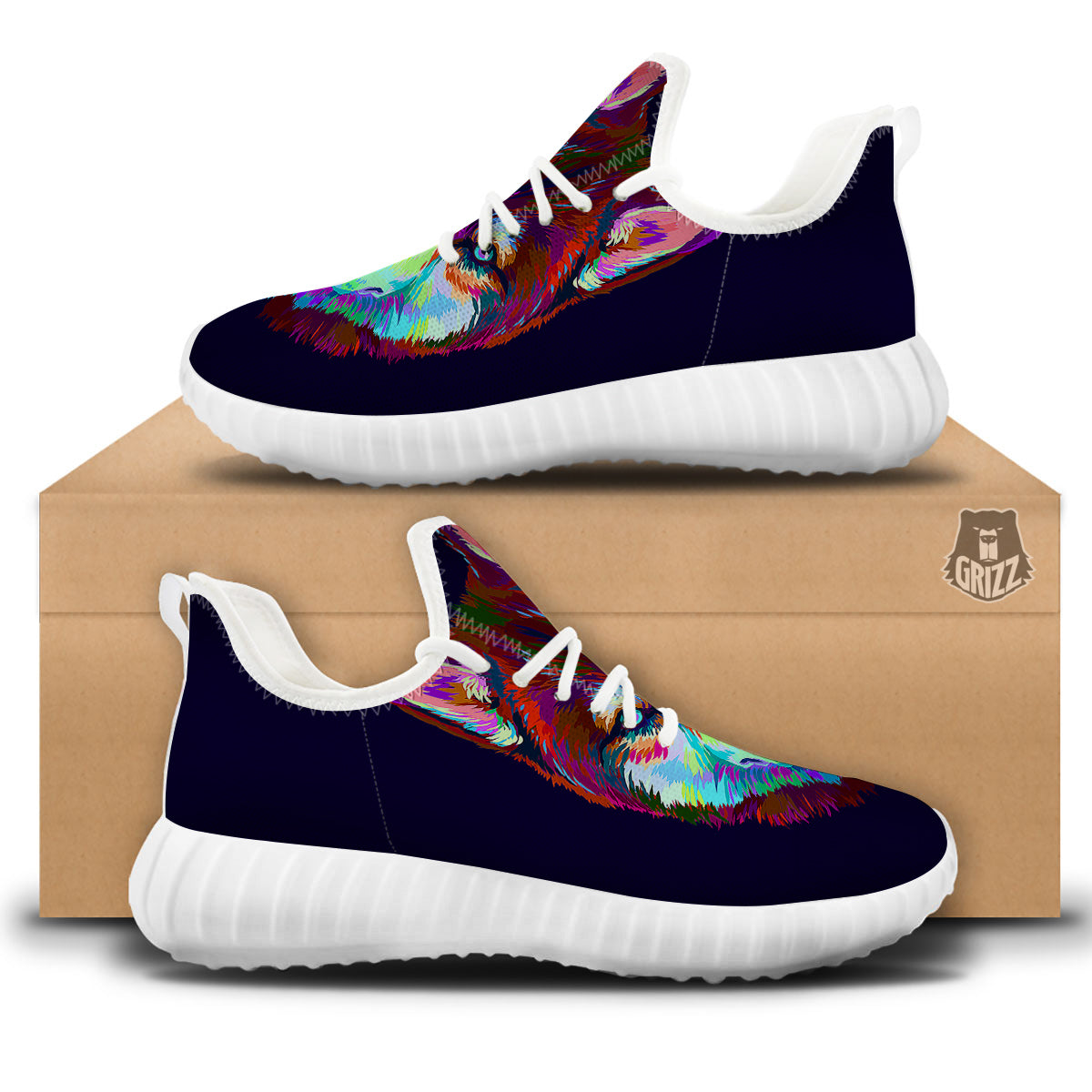 Siberian Husky Colorful Print White Walking Shoes-grizzshop