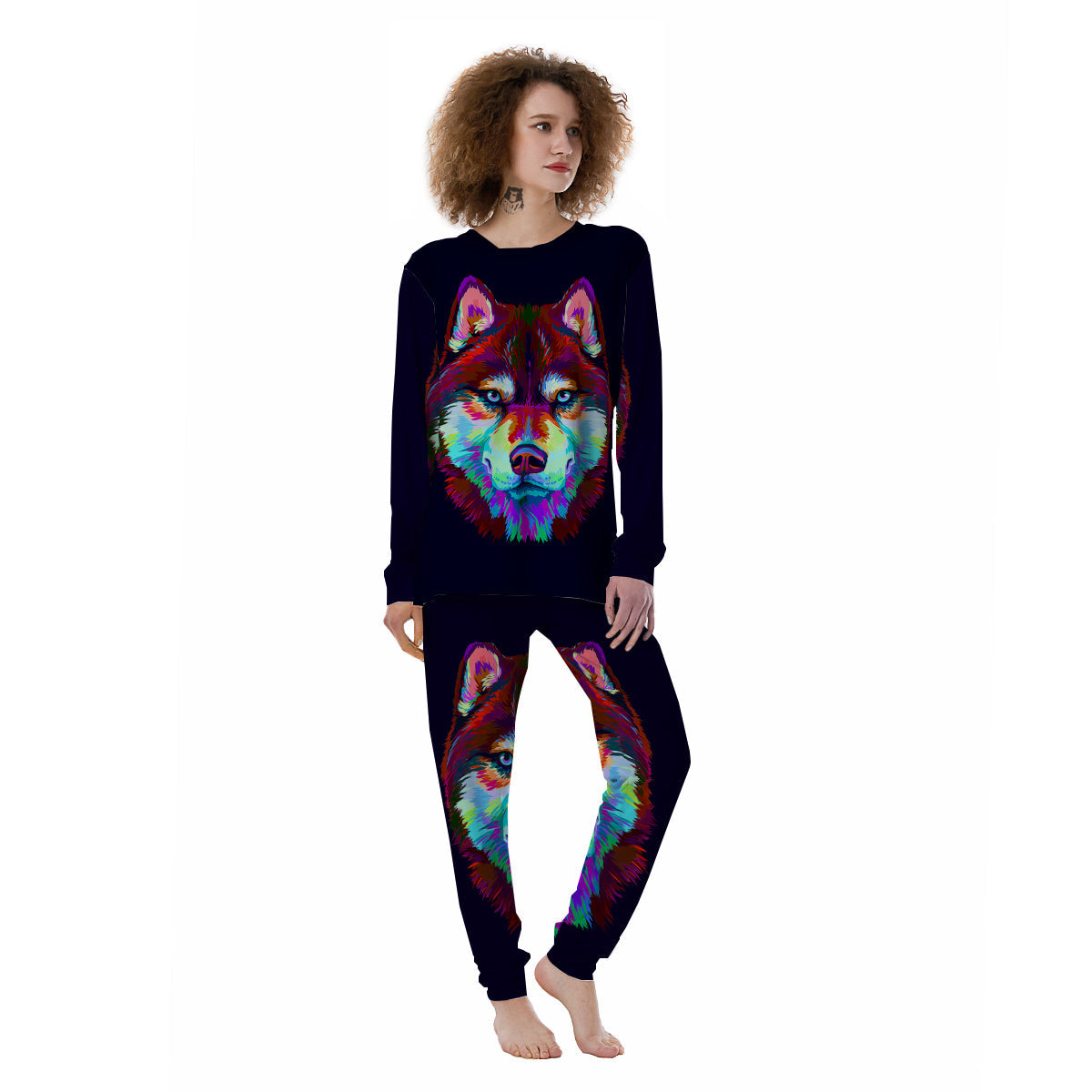 Siberian Husky Colorful Print Women's Pajamas-grizzshop