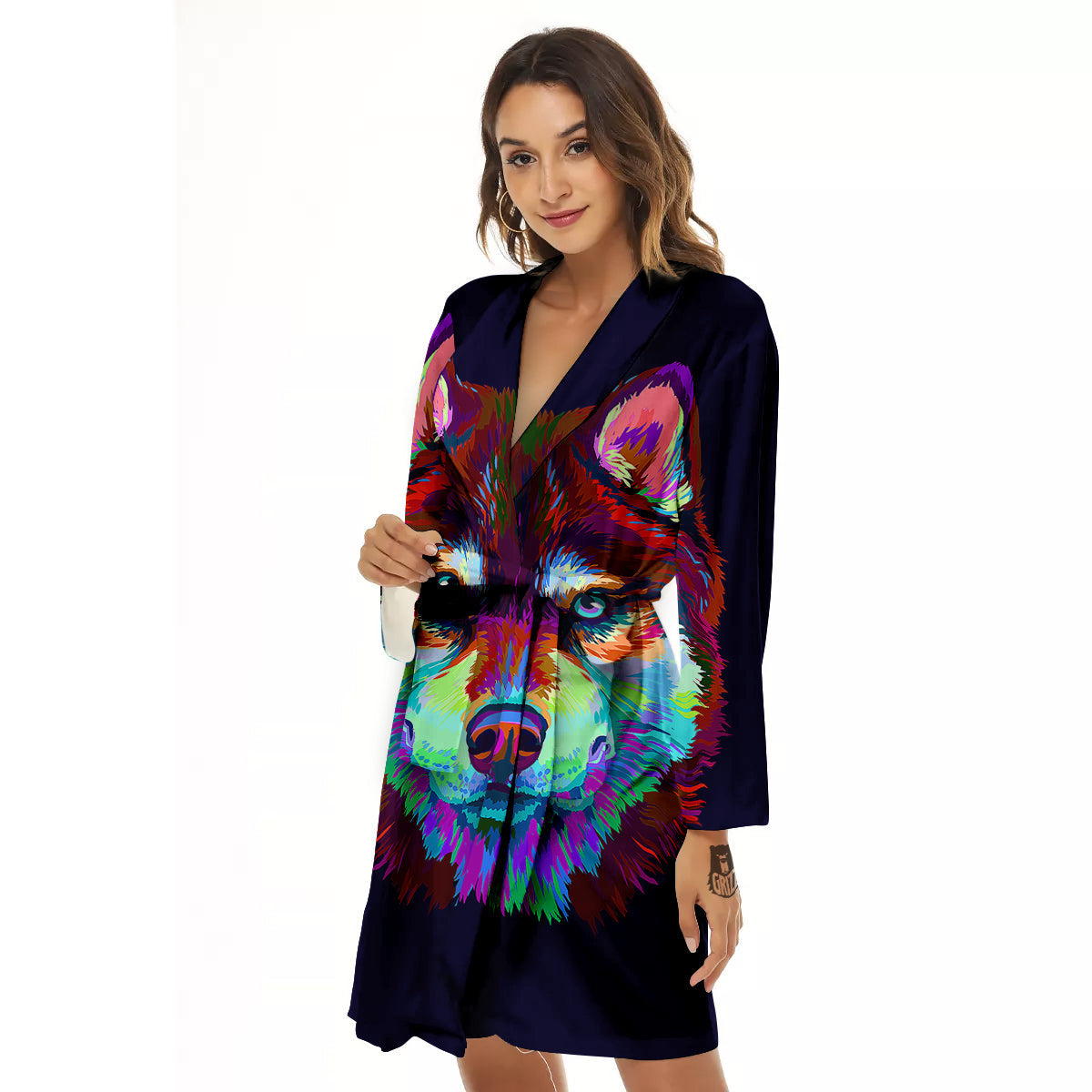 Siberian Husky Colorful Print Women's Robe-grizzshop