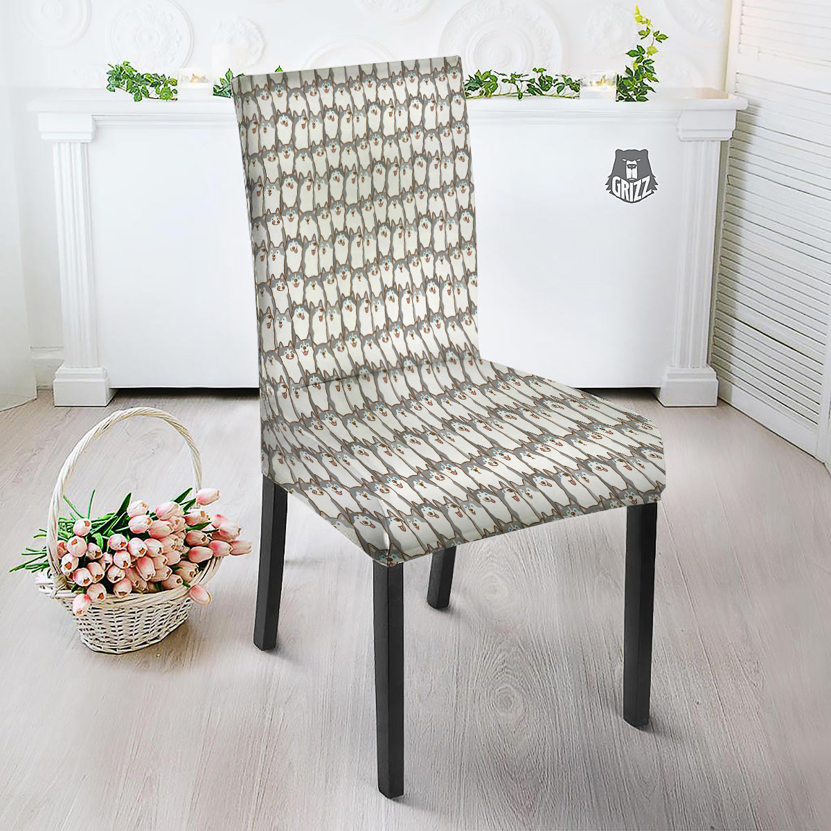 Siberian Husky Cute Print Pattern Dining Chair Slipcover-grizzshop