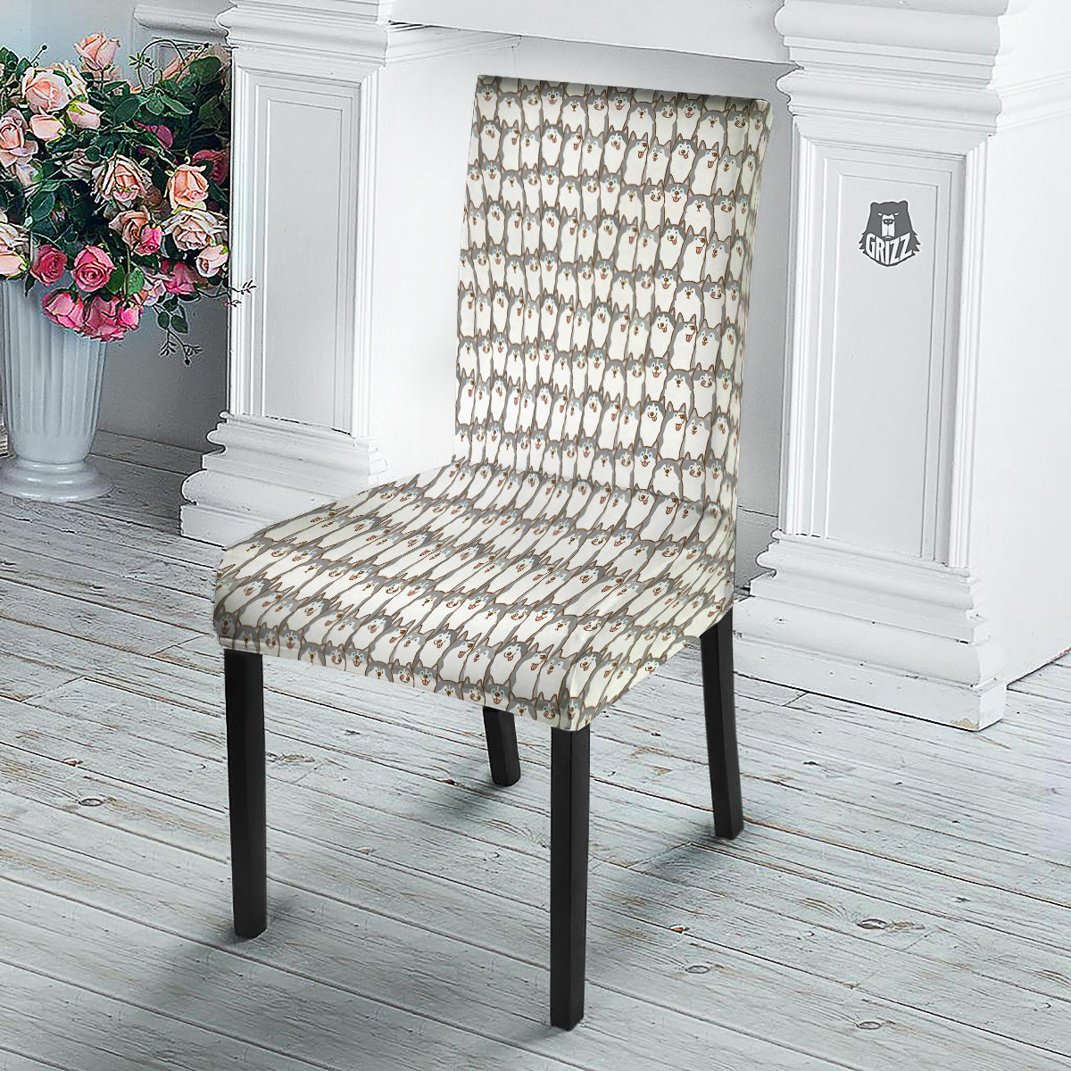 Siberian Husky Cute Print Pattern Dining Chair Slipcover-grizzshop