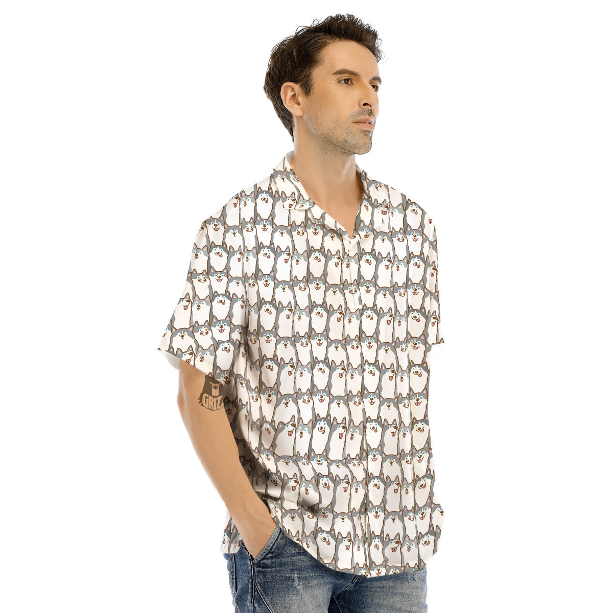 Siberian Husky Cute Print Pattern Men's Hawaiian Shirt-grizzshop