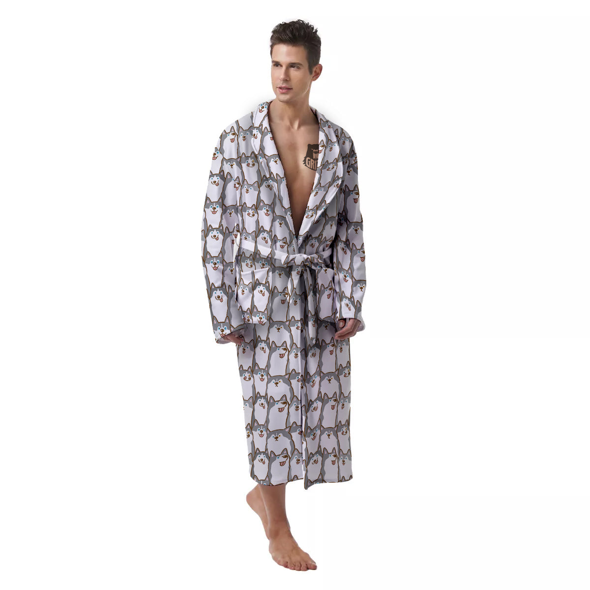 Siberian Husky Cute Print Pattern Men's Robe-grizzshop