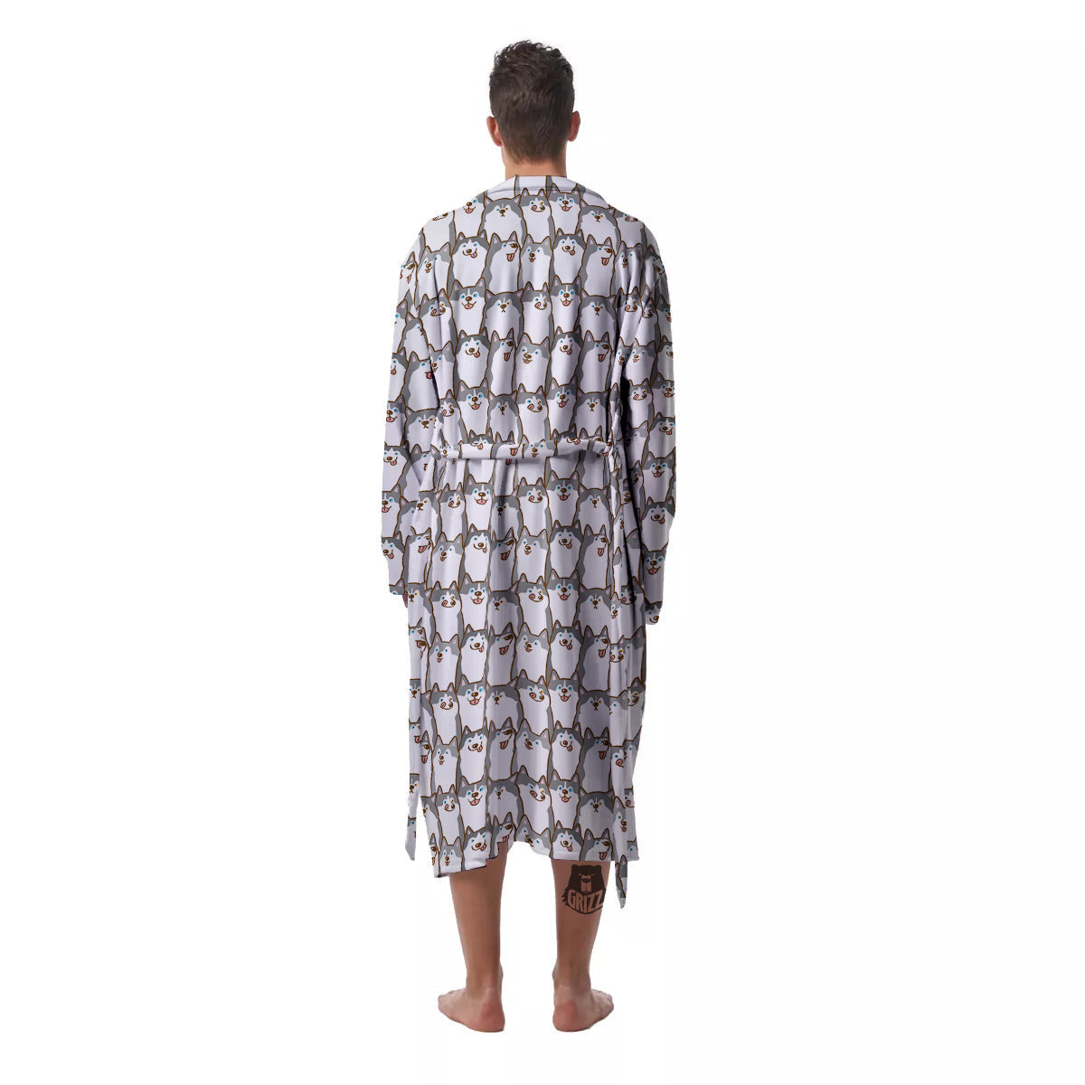 Siberian Husky Cute Print Pattern Men's Robe-grizzshop