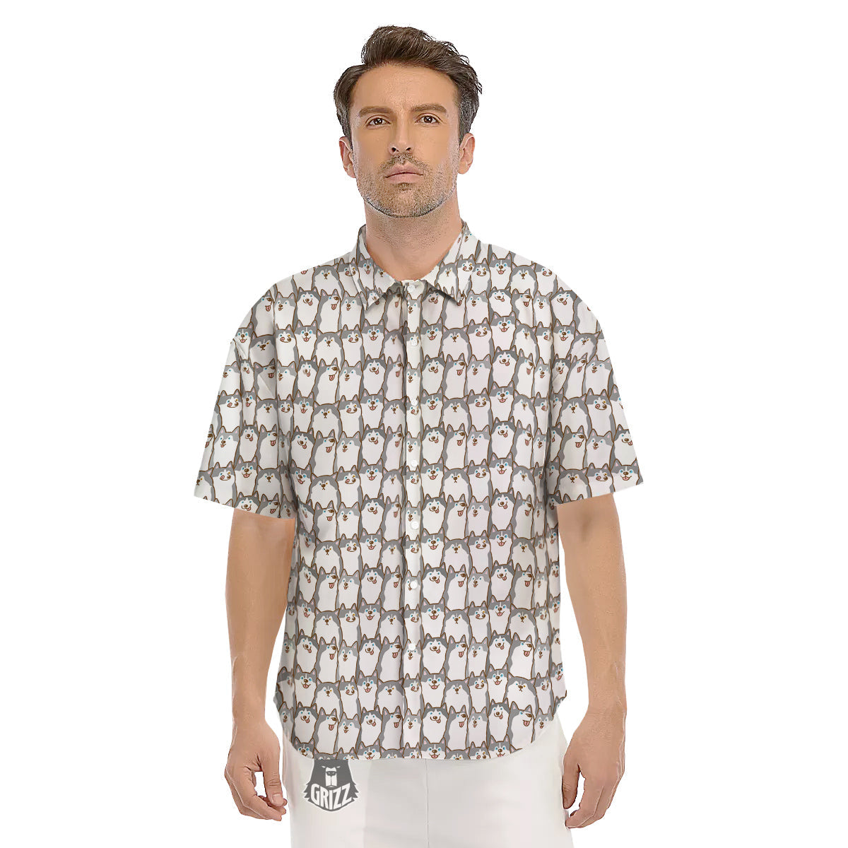 Siberian Husky Cute Print Pattern Men's Short Sleeve Shirts-grizzshop