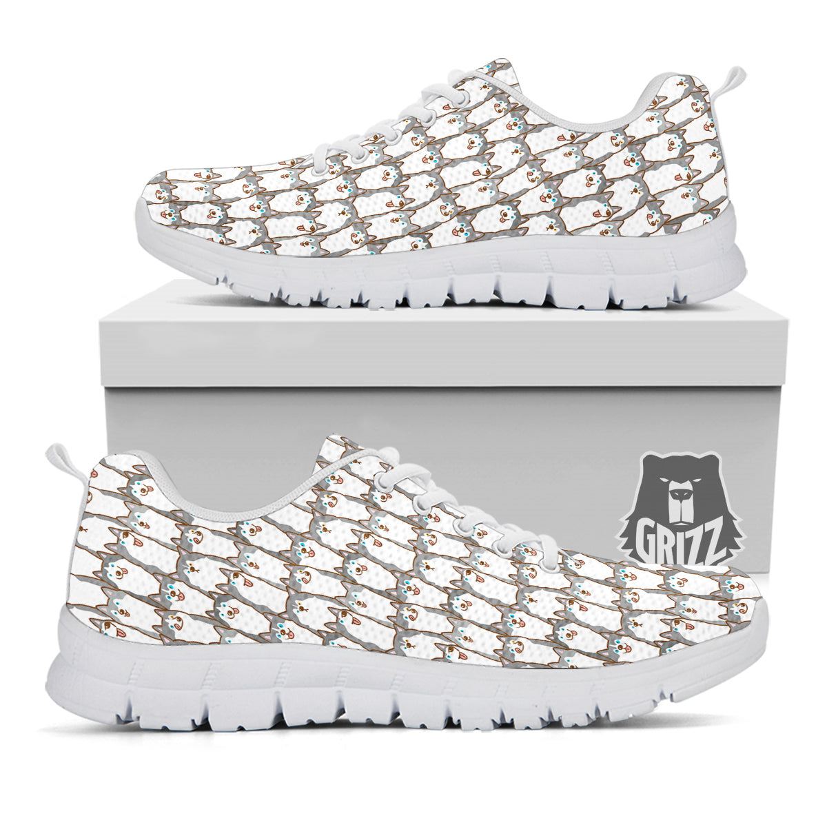 Siberian Husky Cute Print Pattern White Sneaker-grizzshop