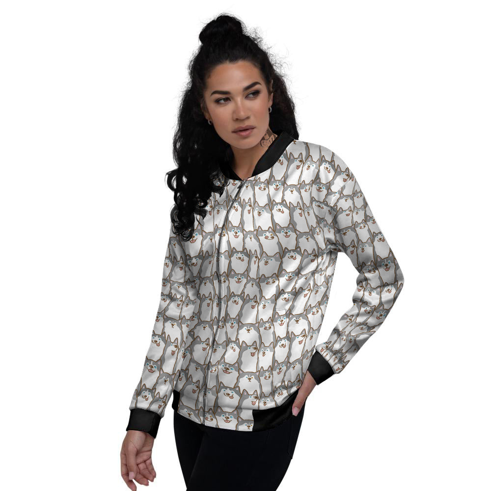 Siberian Husky Cute Print Pattern Women's Bomber Jacket-grizzshop