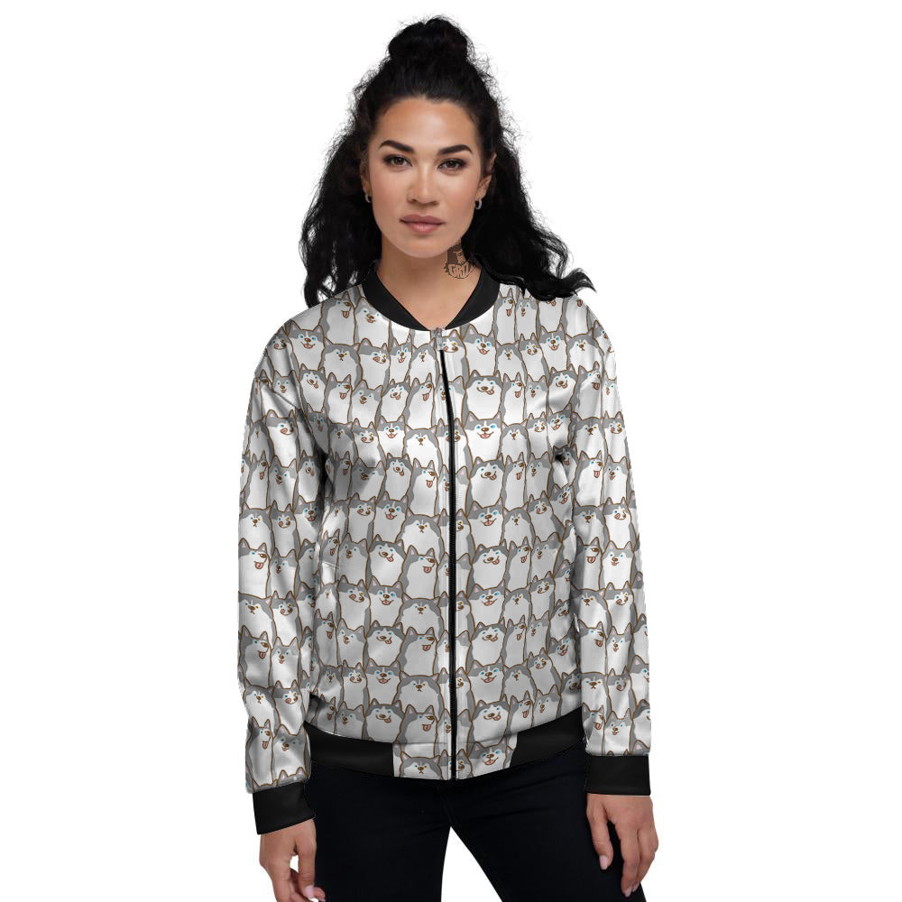 Siberian Husky Cute Print Pattern Women's Bomber Jacket-grizzshop