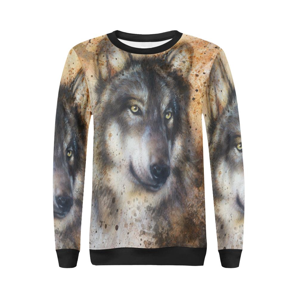 Siberian Husky Drawing Print Women Crewneck Sweatshirt-grizzshop