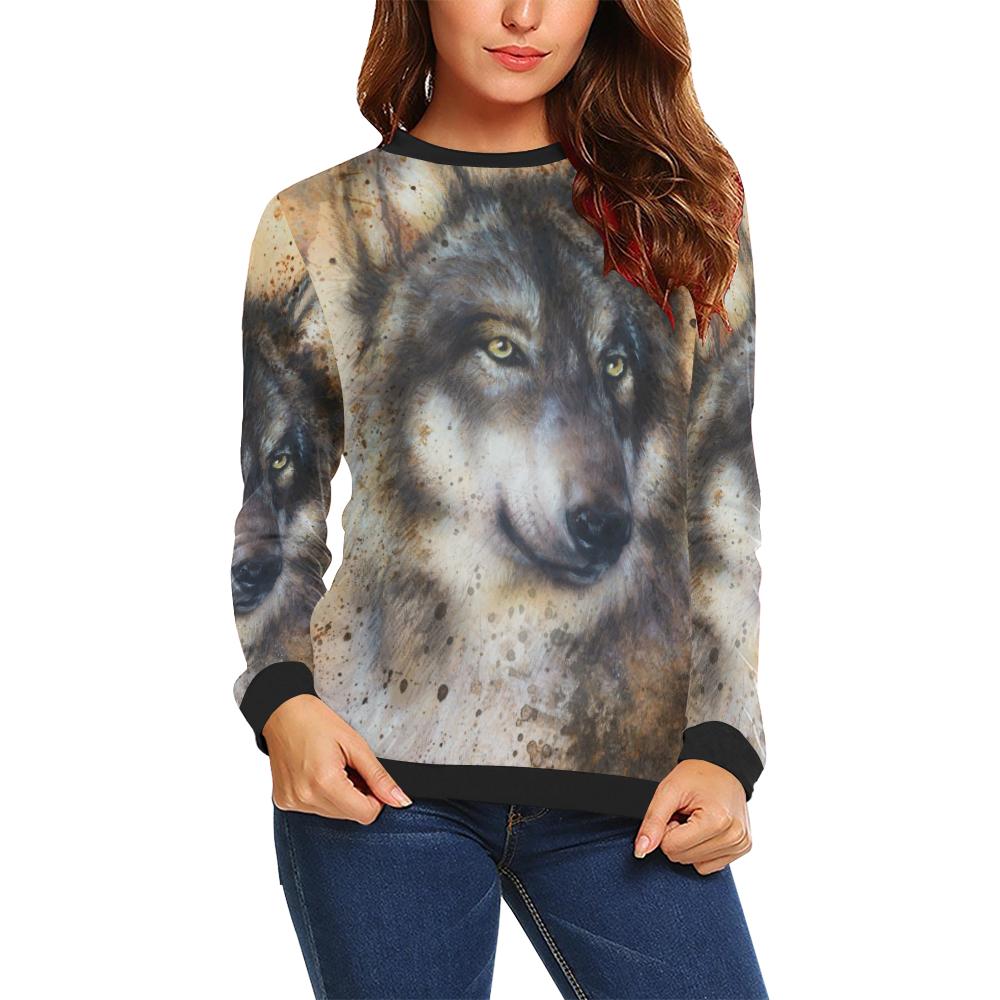 Siberian Husky Drawing Print Women Crewneck Sweatshirt-grizzshop