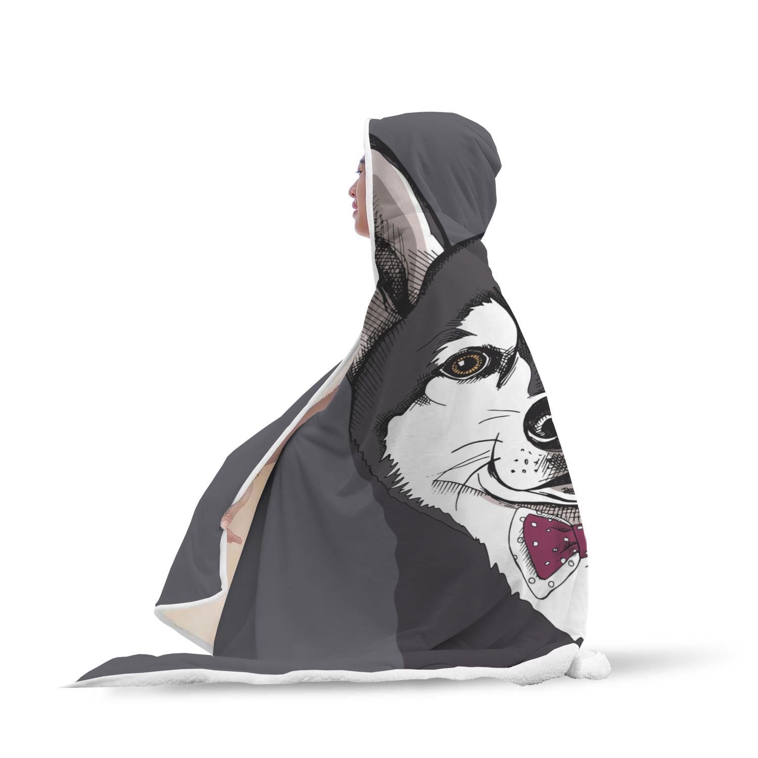 Siberian Husky Funny Glass Print Hooded Blanket-grizzshop