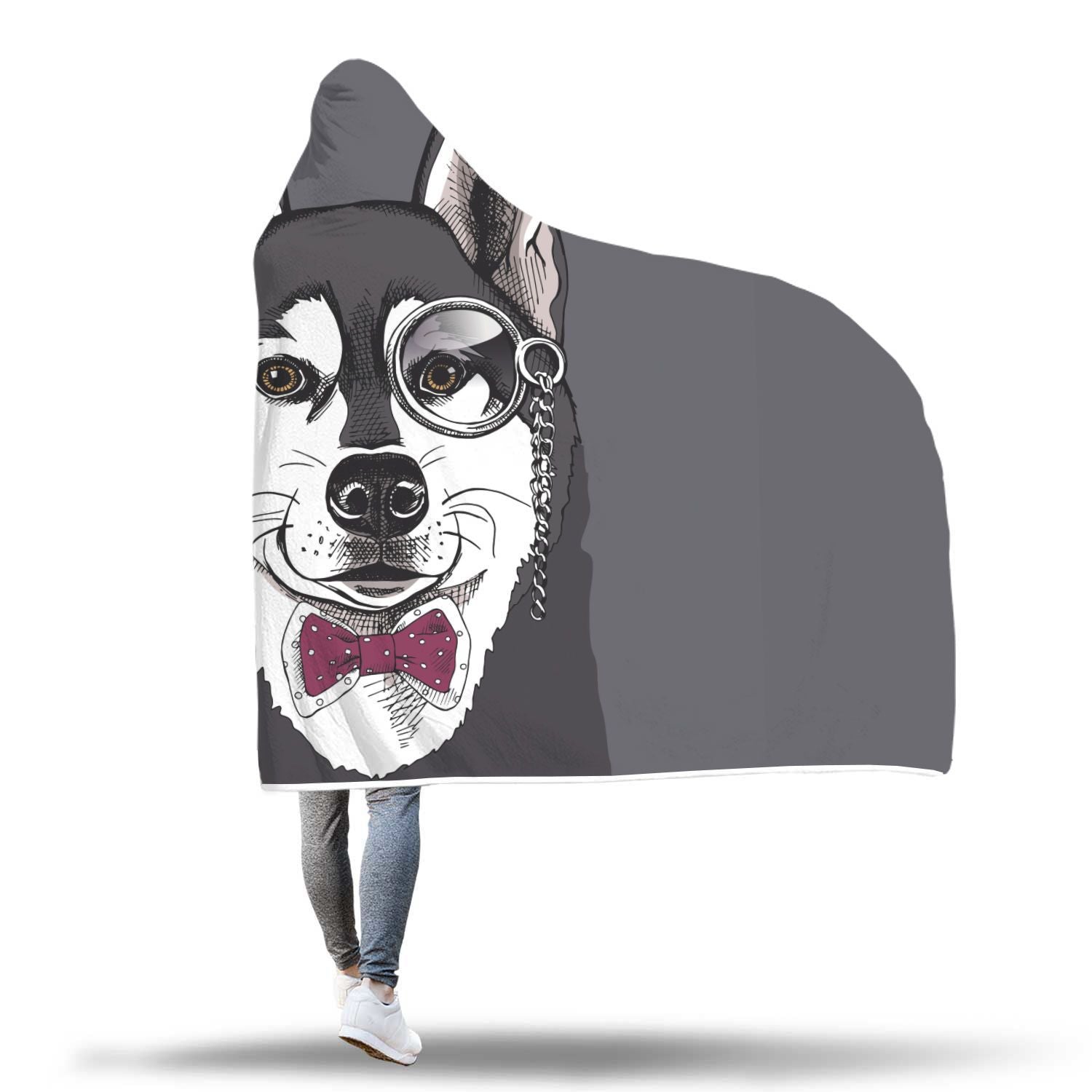 Siberian Husky Funny Glass Print Hooded Blanket-grizzshop