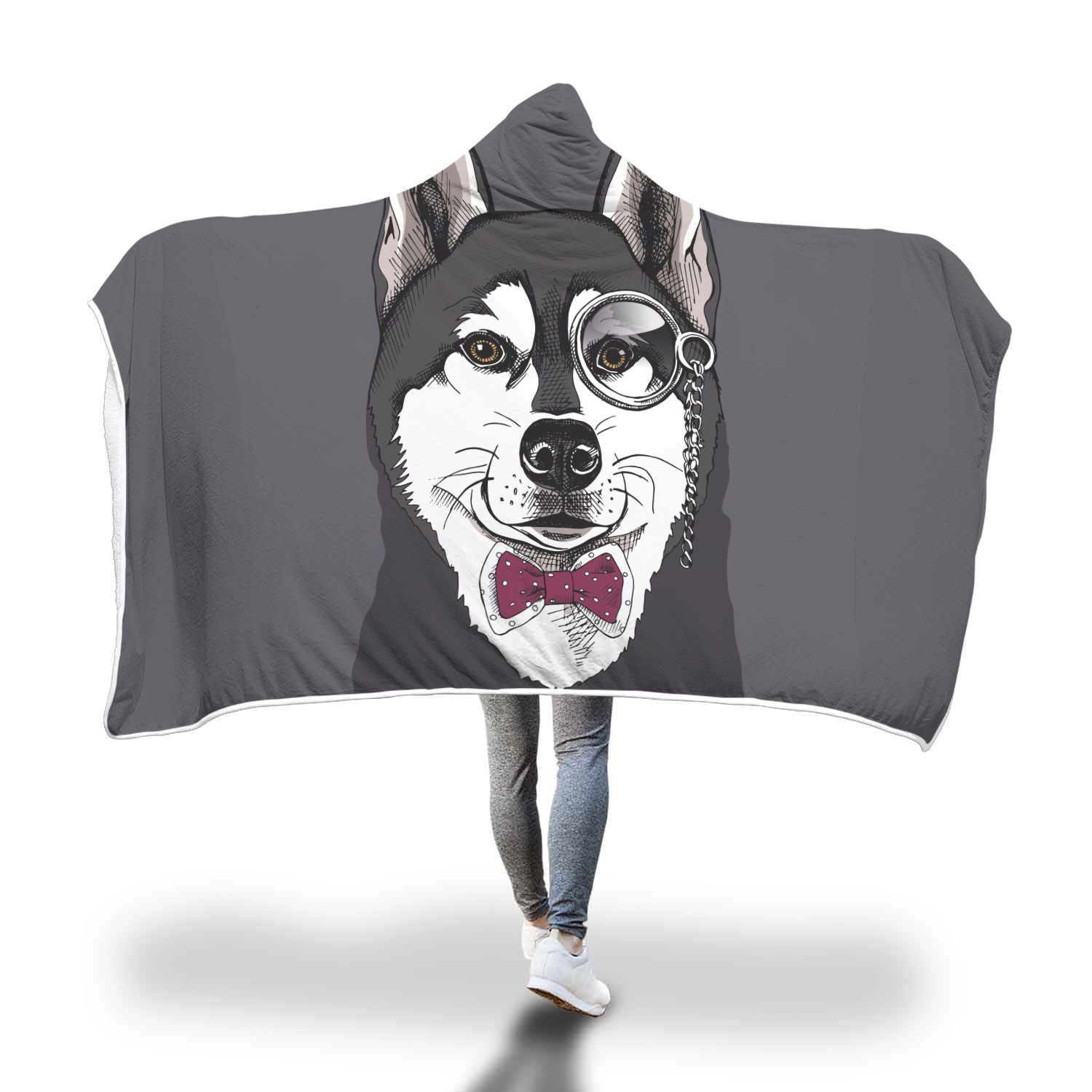 Siberian Husky Funny Glass Print Hooded Blanket-grizzshop