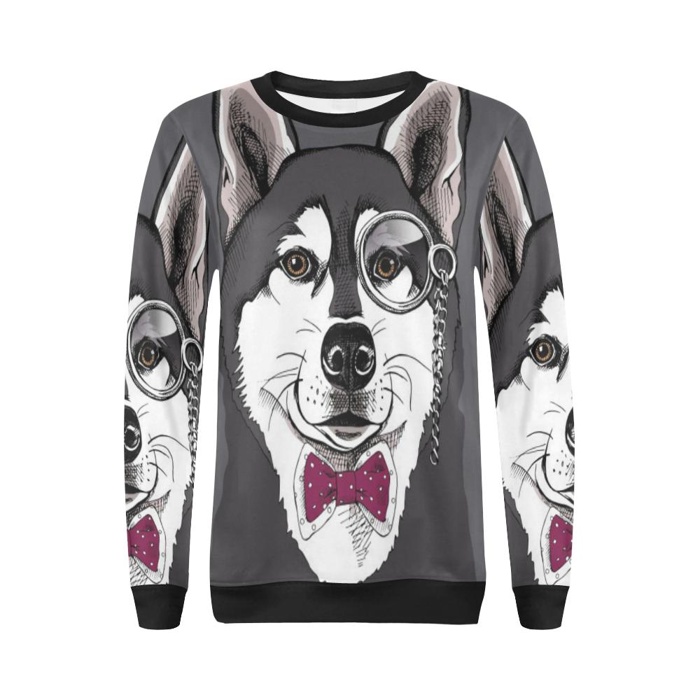 Siberian Husky Funny Glass Print Women Crewneck Sweatshirt-grizzshop