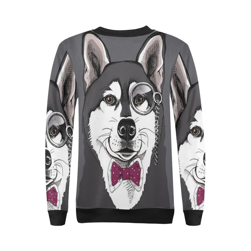 Siberian Husky Funny Glass Print Women Crewneck Sweatshirt-grizzshop