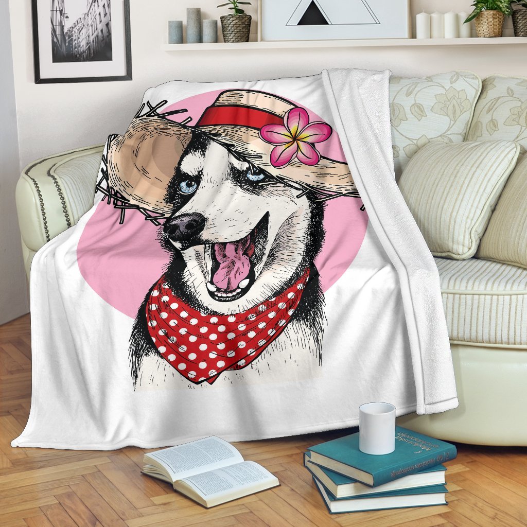 Siberian Husky Hat Print Blanket-grizzshop