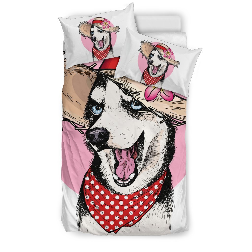 Siberian Husky Hat Print Duvet Cover Bedding Set-grizzshop