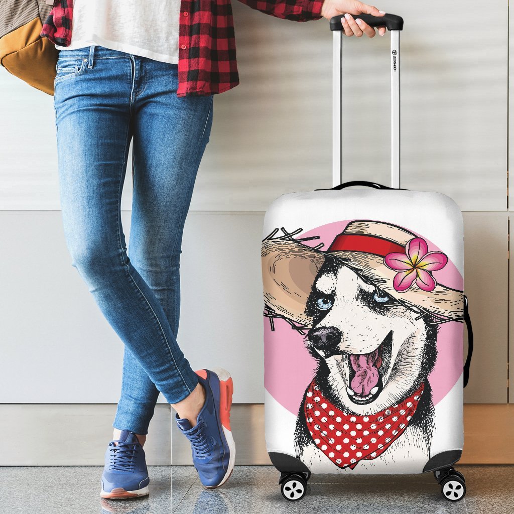 Siberian Husky Hat Print Luggage Cover Protector-grizzshop