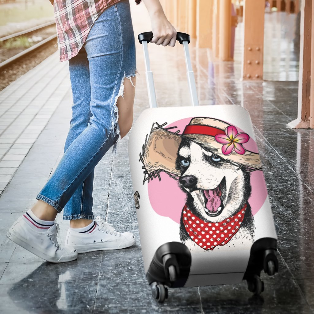 Siberian Husky Hat Print Luggage Cover Protector-grizzshop