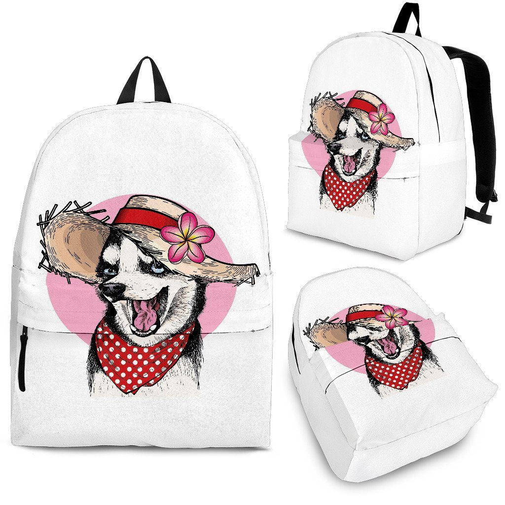 Siberian Husky Hat Print Premium Backpack-grizzshop