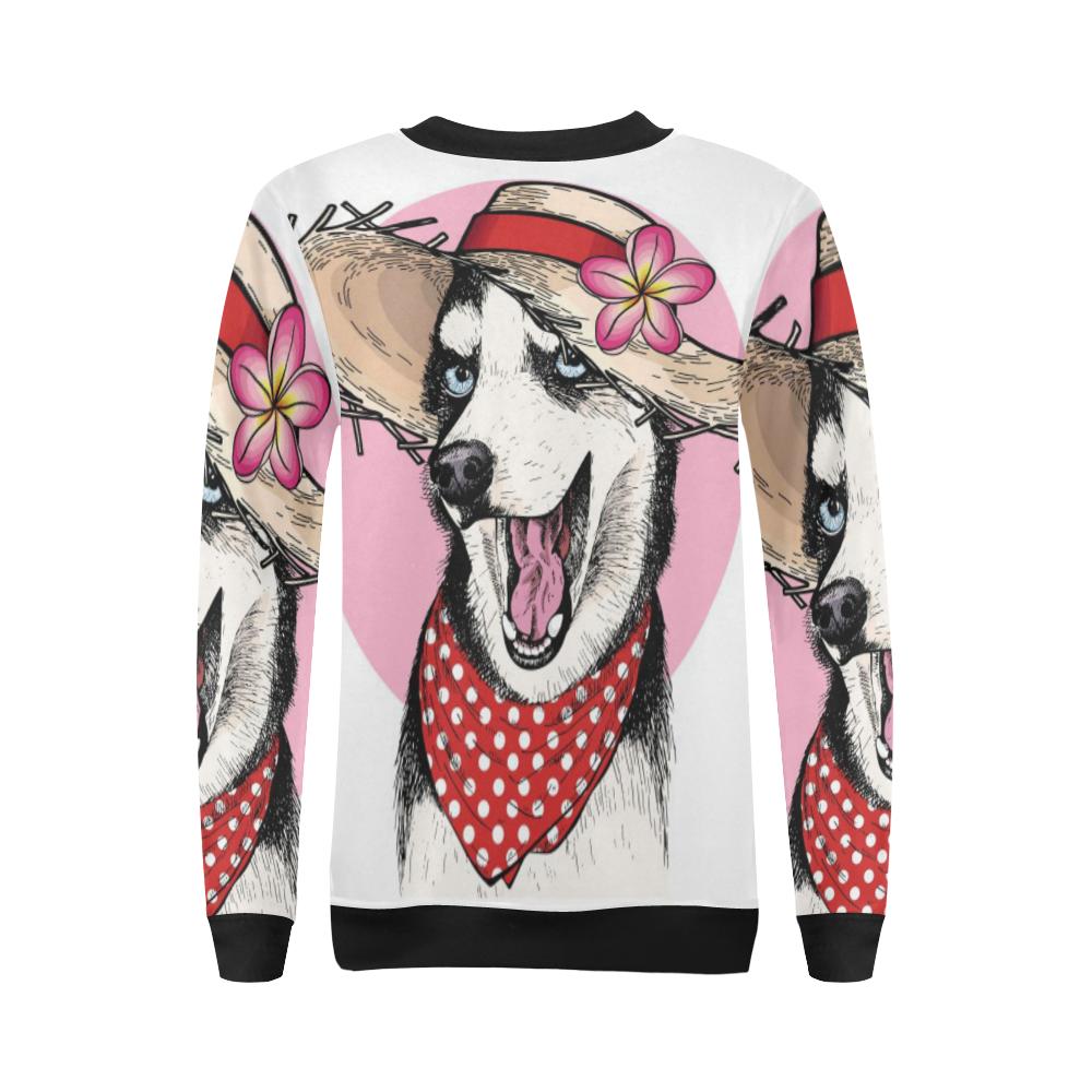 Siberian Husky Hat Print Women Crewneck Sweatshirt-grizzshop