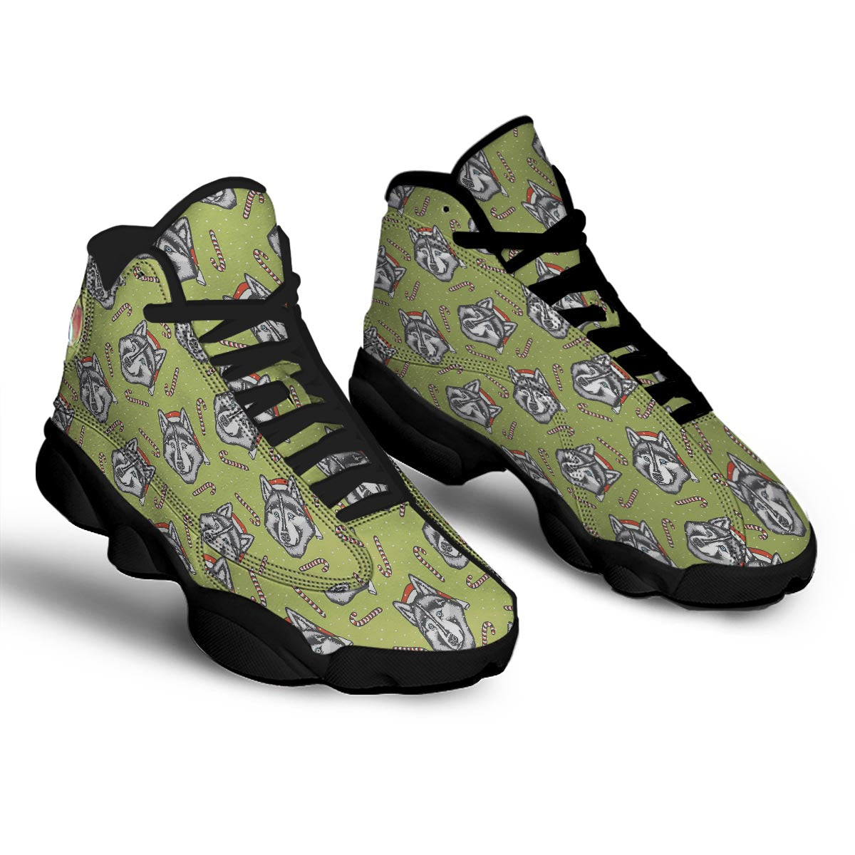 Siberian Husky Santa Print Pattern Black Basketball Shoes-grizzshop