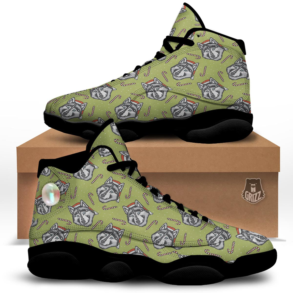 Siberian Husky Santa Print Pattern Black Basketball Shoes-grizzshop
