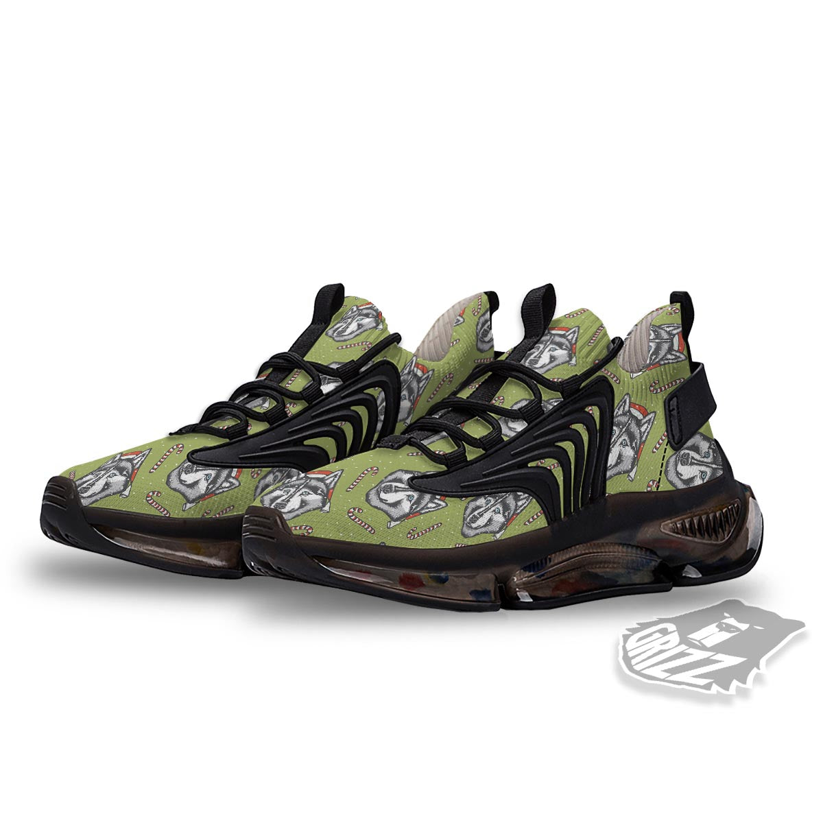 Siberian Husky Santa Print Pattern Black Gym Shoes-grizzshop