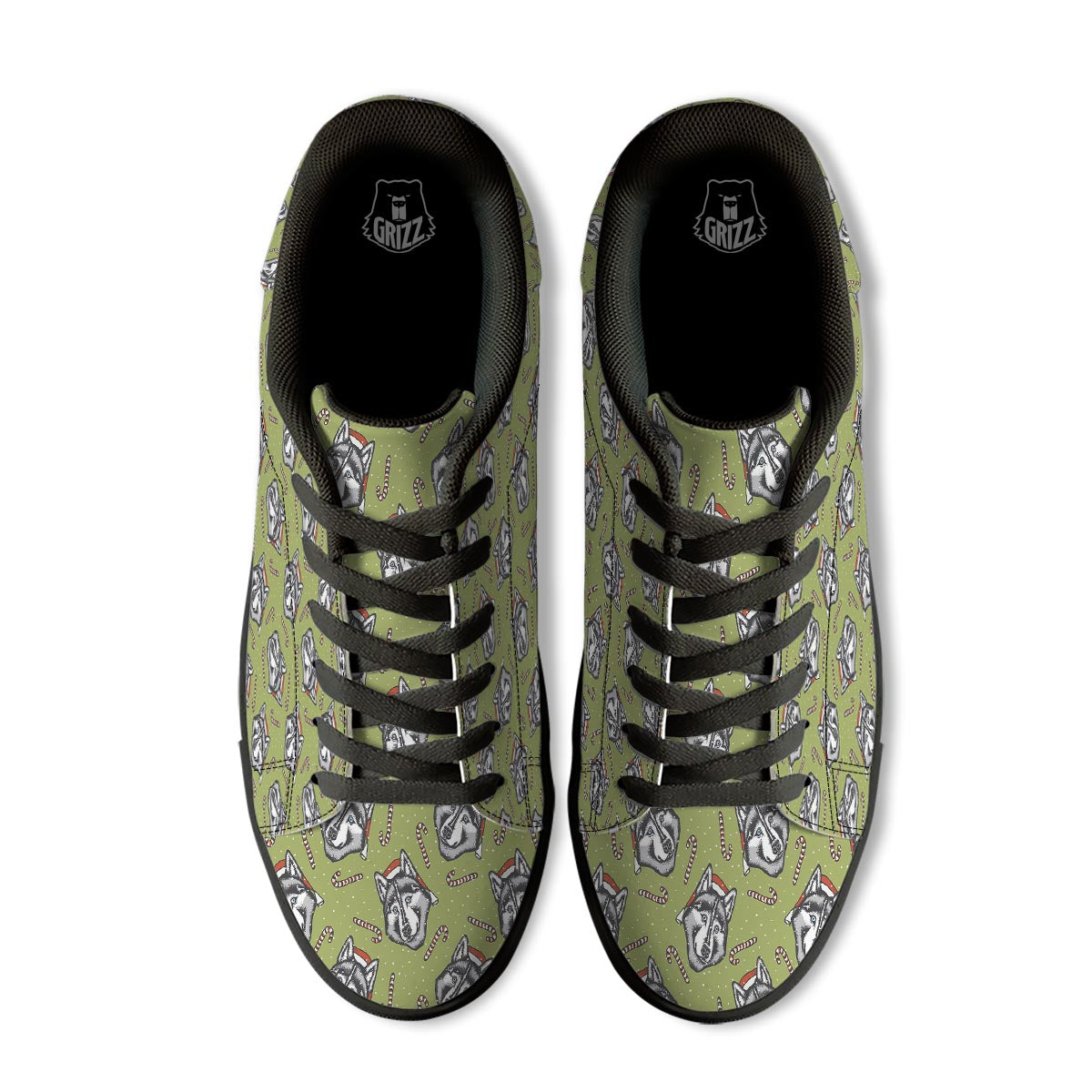 Siberian Husky Santa Print Pattern Black Low Top Sneakers-grizzshop
