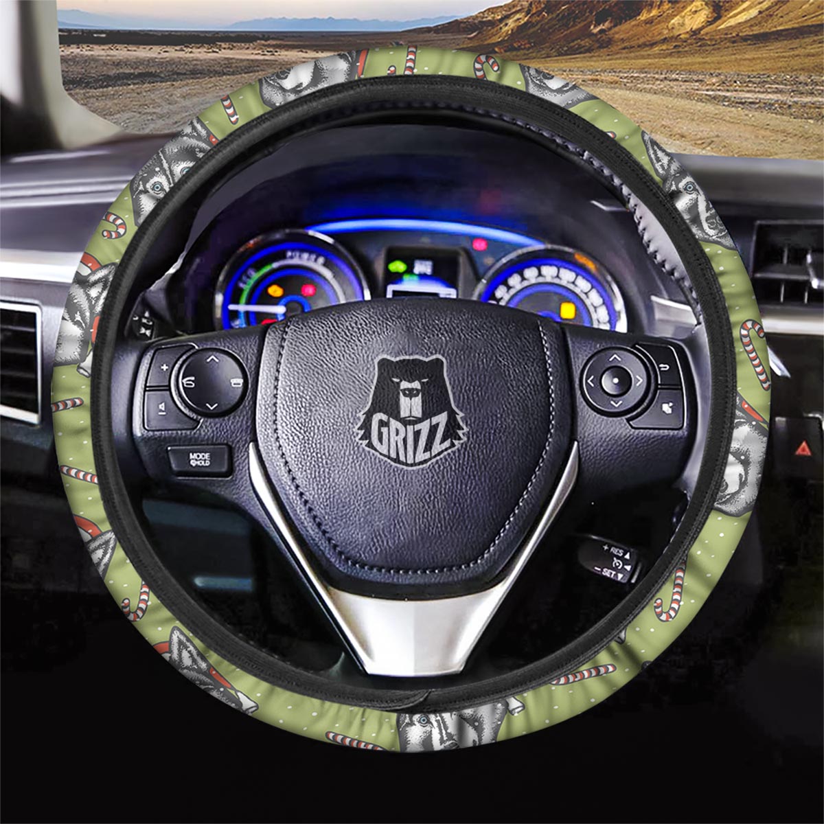 Siberian Husky Santa Print Pattern Car Steering Wheel Cover-grizzshop