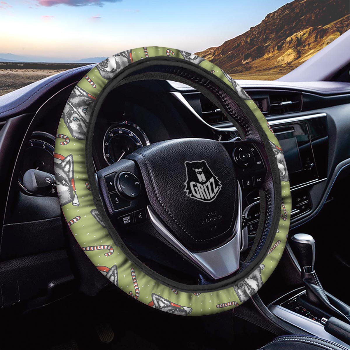 Siberian Husky Santa Print Pattern Car Steering Wheel Cover-grizzshop