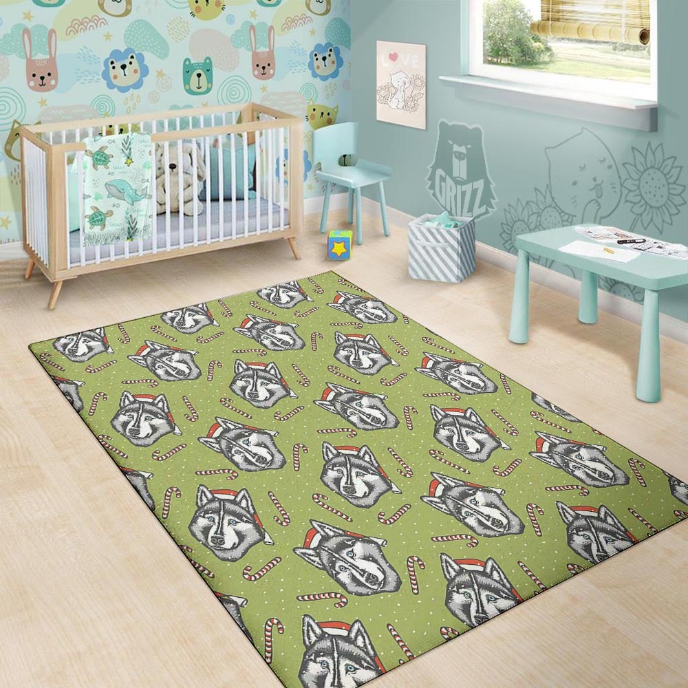 Siberian Husky Santa Print Pattern Floor Mat-grizzshop