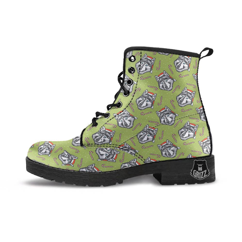 Siberian Husky Santa Print Pattern Leather Boots-grizzshop