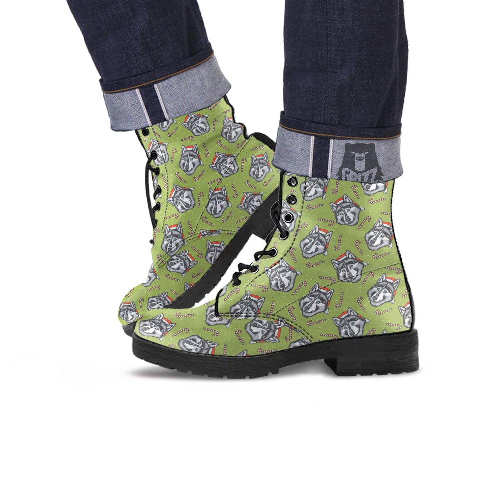 Siberian Husky Santa Print Pattern Leather Boots-grizzshop