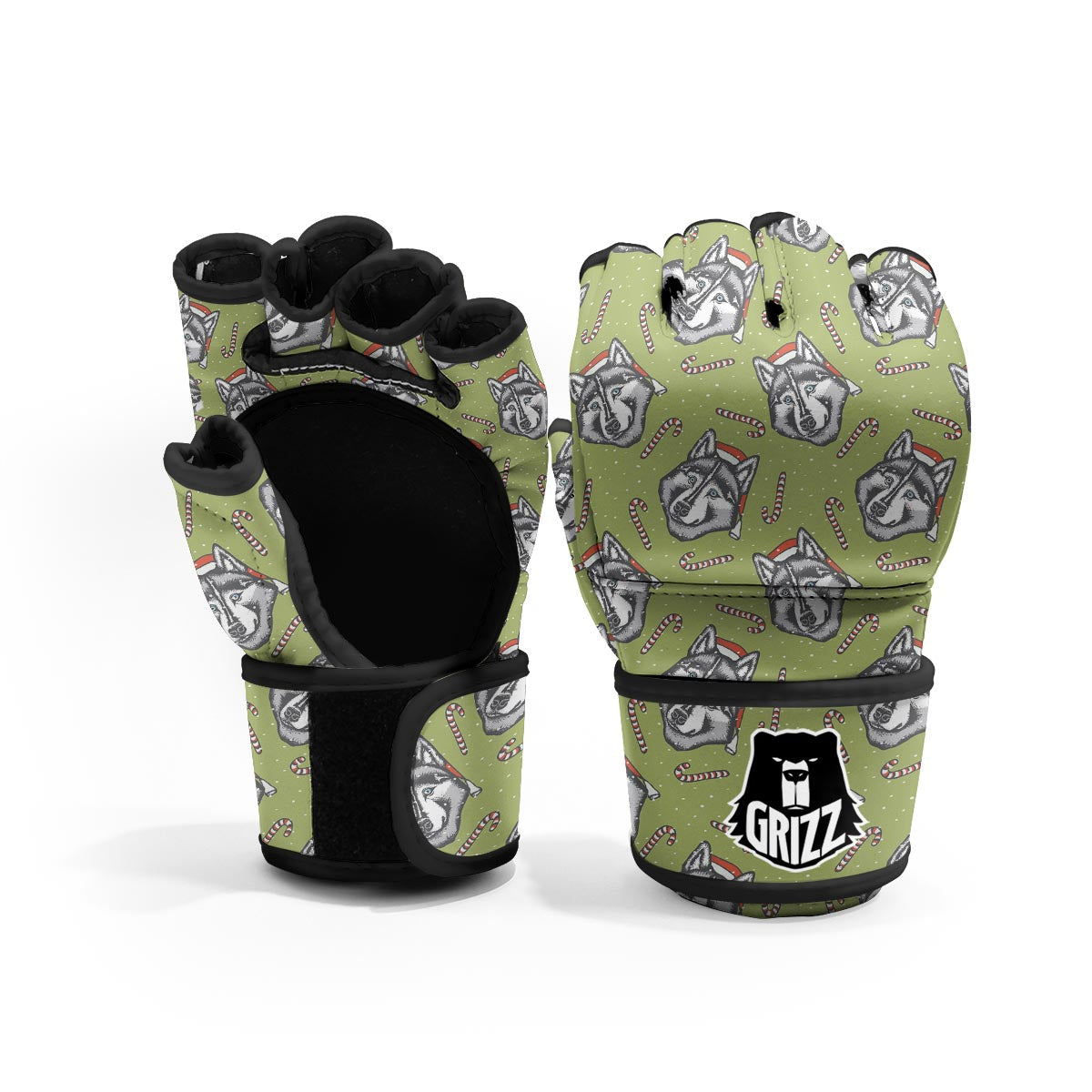 Siberian Husky Santa Print Pattern MMA Gloves-grizzshop
