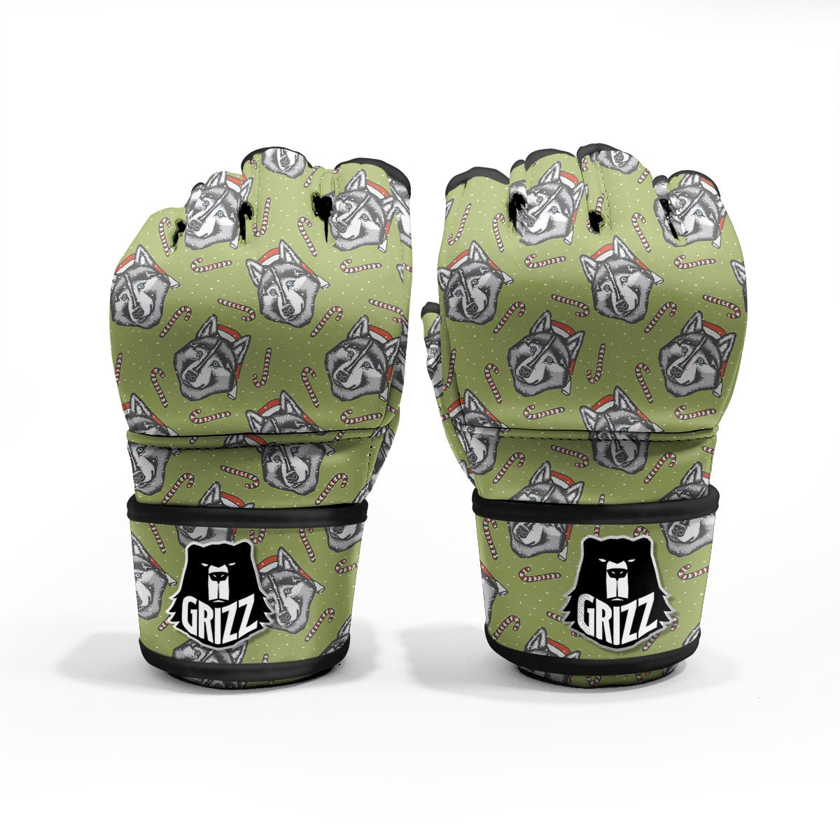 Siberian Husky Santa Print Pattern MMA Gloves-grizzshop