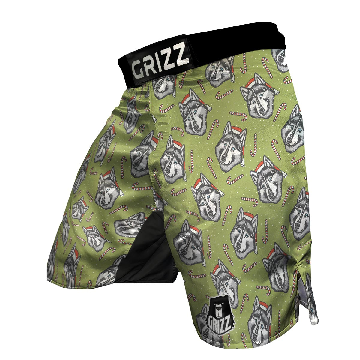 Siberian Husky Santa Print Pattern MMA Shorts-grizzshop