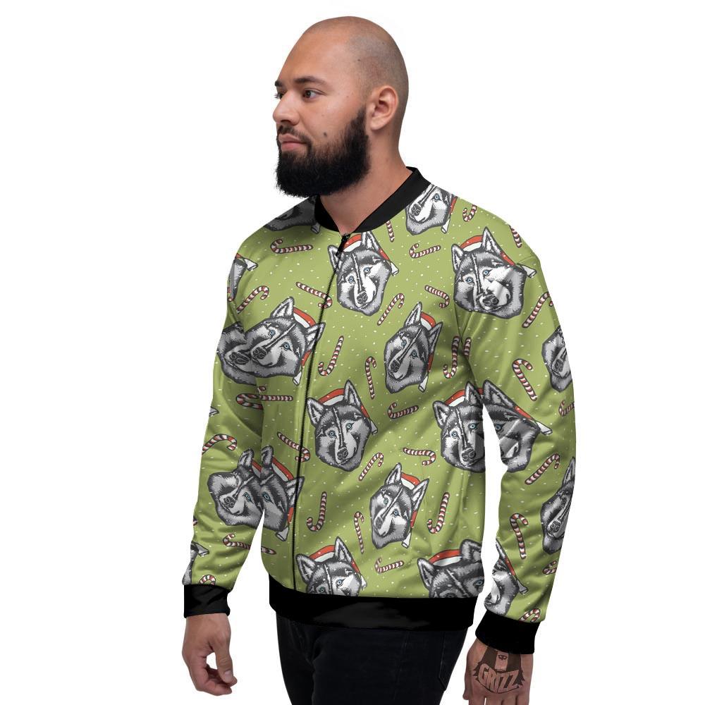 Siberian Husky Santa Print Pattern Men's Bomber Jacket-grizzshop