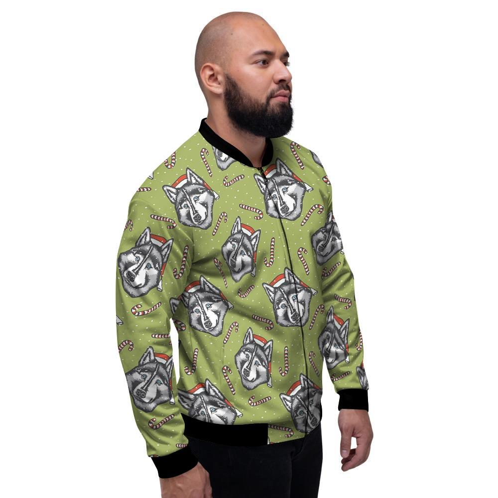 Siberian Husky Santa Print Pattern Men's Bomber Jacket-grizzshop