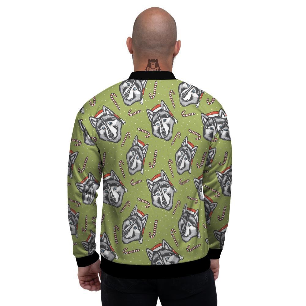 Siberian Husky Santa Print Pattern Men's Bomber Jacket-grizzshop