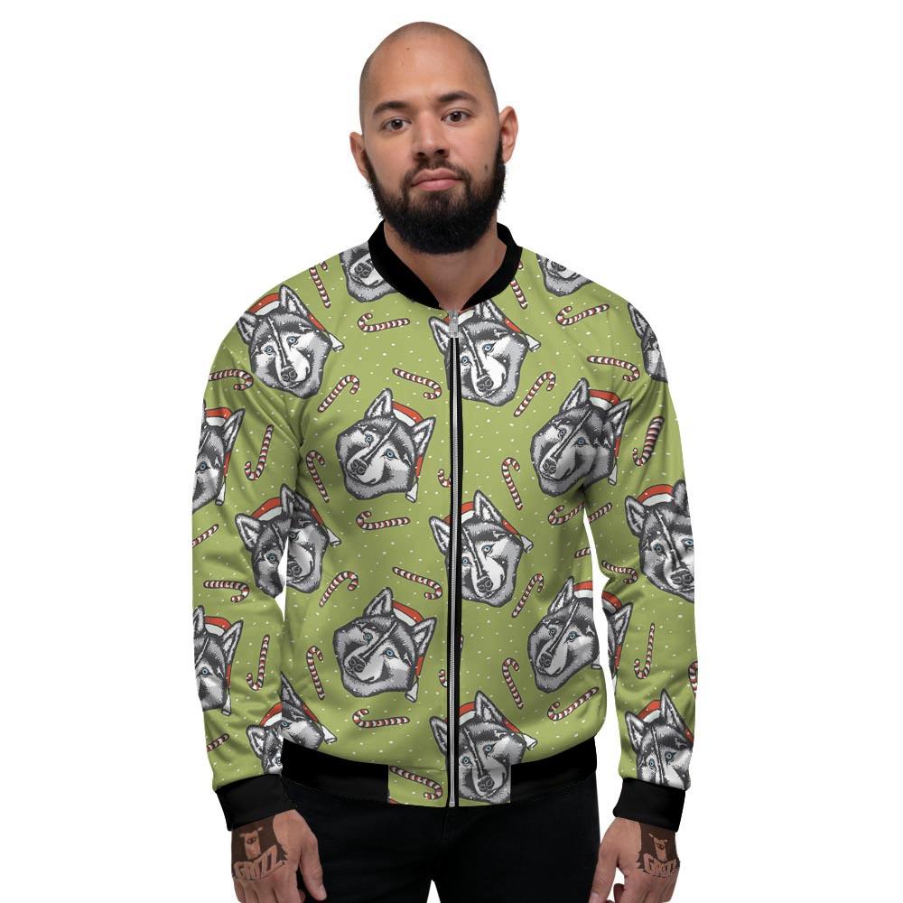 Siberian Husky Santa Print Pattern Men's Bomber Jacket-grizzshop