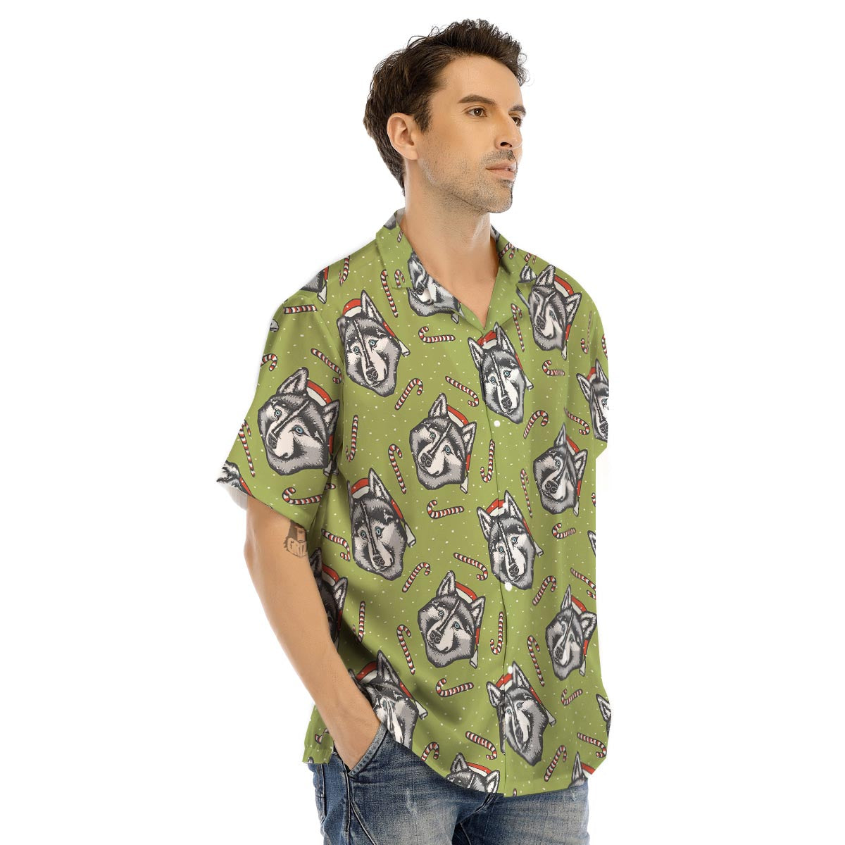 Siberian Husky Santa Print Pattern Men's Hawaiian Shirt-grizzshop