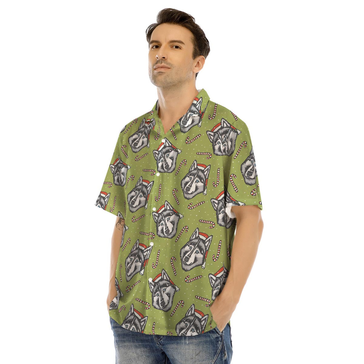 Siberian Husky Santa Print Pattern Men's Hawaiian Shirt-grizzshop