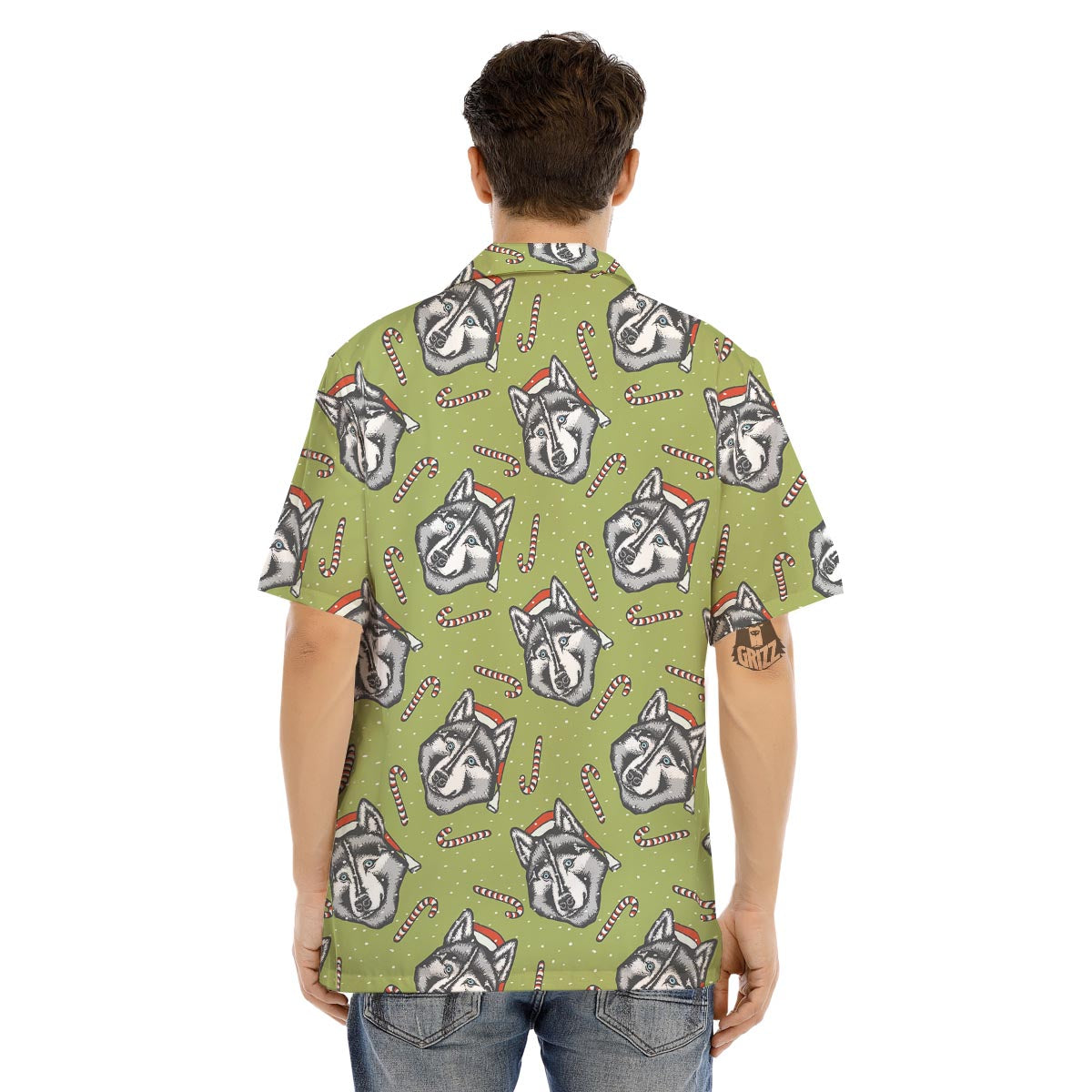 Siberian Husky Santa Print Pattern Men's Hawaiian Shirt-grizzshop