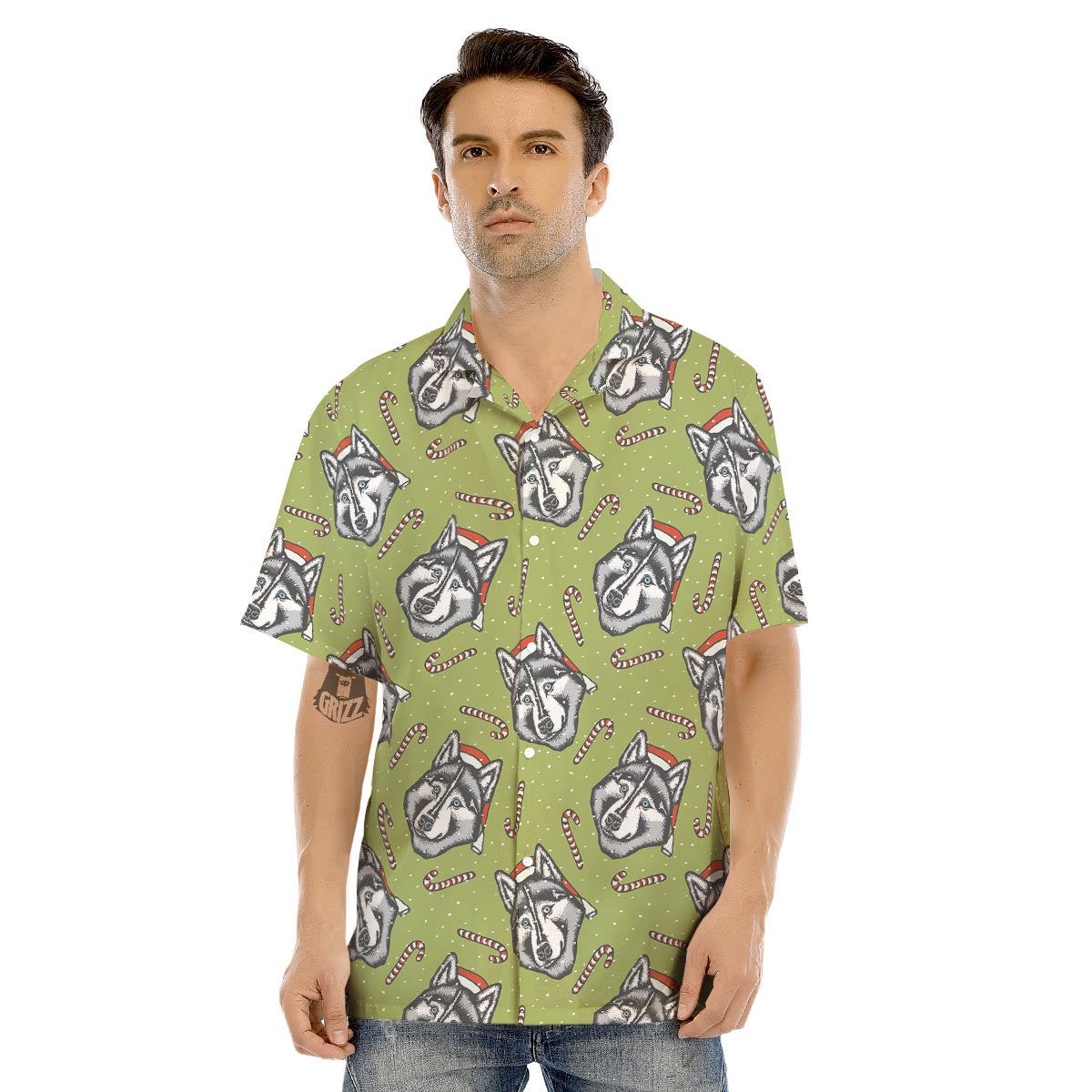 Siberian Husky Santa Print Pattern Men's Hawaiian Shirt-grizzshop